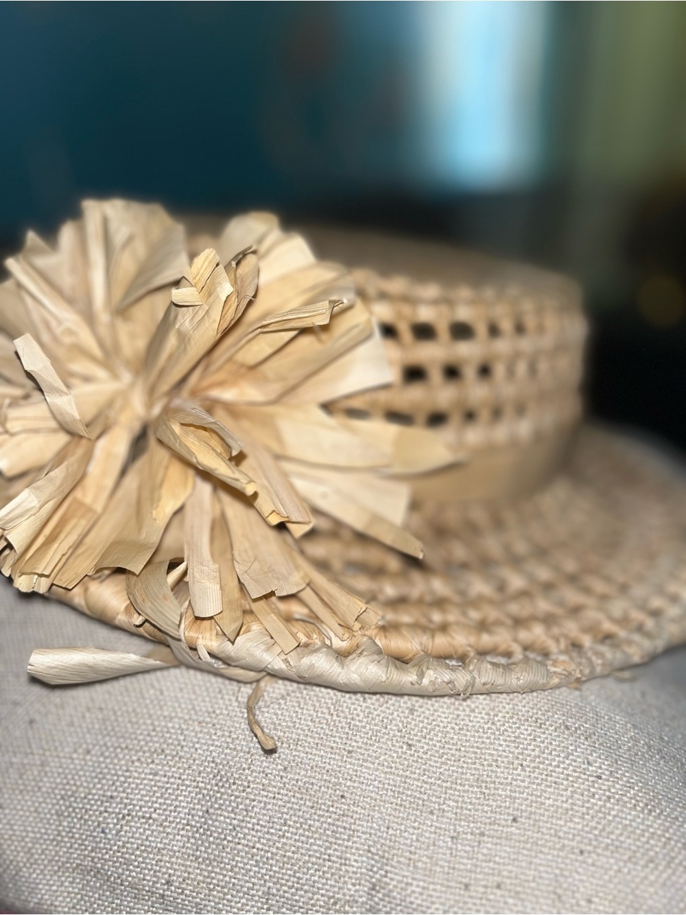 Natural Straw Raffia Pom-Pom Sun Hat - Cream made in Hawaii